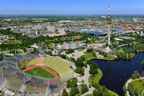 Helicopter sightseeing flight Munich Olympic Stadium Olympic Tower helicopter flight