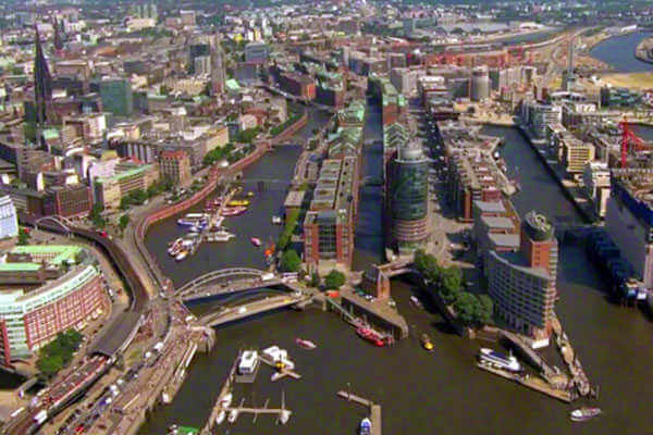 hamburg port from the helicopter